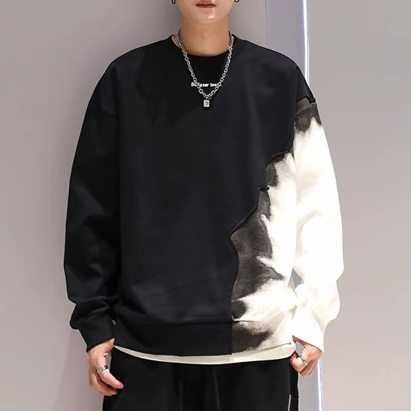 New Autumn/Winter American Fashion Brand Gradient round Neck with Plush Plush and Handsome Versatile Men'S Long Sleeve Sweater