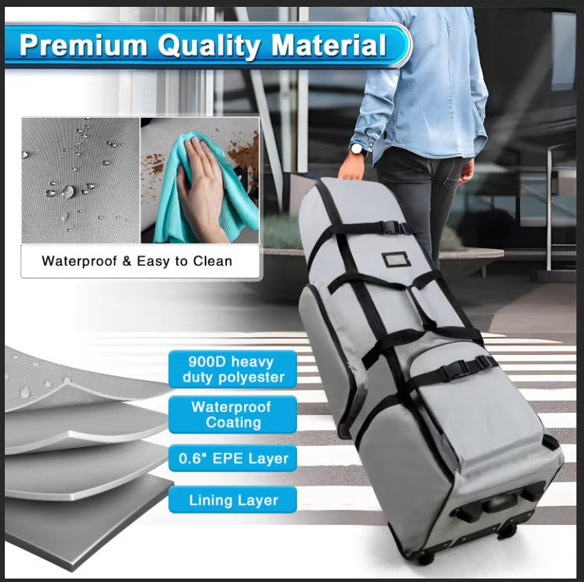 New Large-Capacity Waterproof Oxford Cloth Golf Travel Bag, Foldable Two-Wheel Design