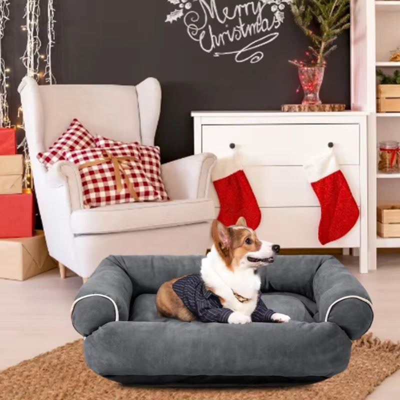 Super Soft Rectangle Dog Bed with Anti-Slip Bottom – Thick, Warm Sofa-Style Pet Mattress