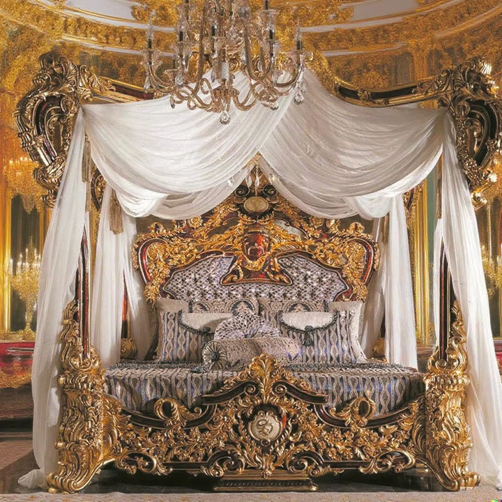 Luxury French Wood Carved Bed Royal King Size Bed