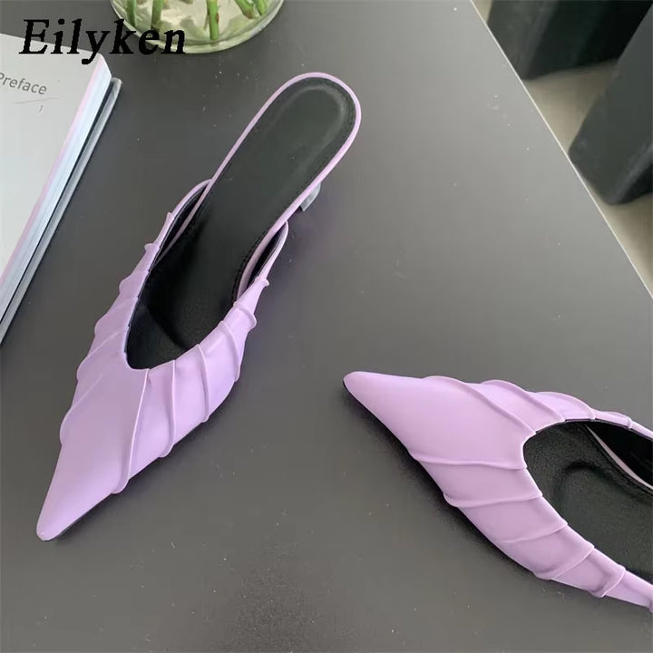 Premium Fashion Purple Pink Pointed Toe Women Slippers Concise Casual Thin Low Heels Ladies Mules Slides Shoes