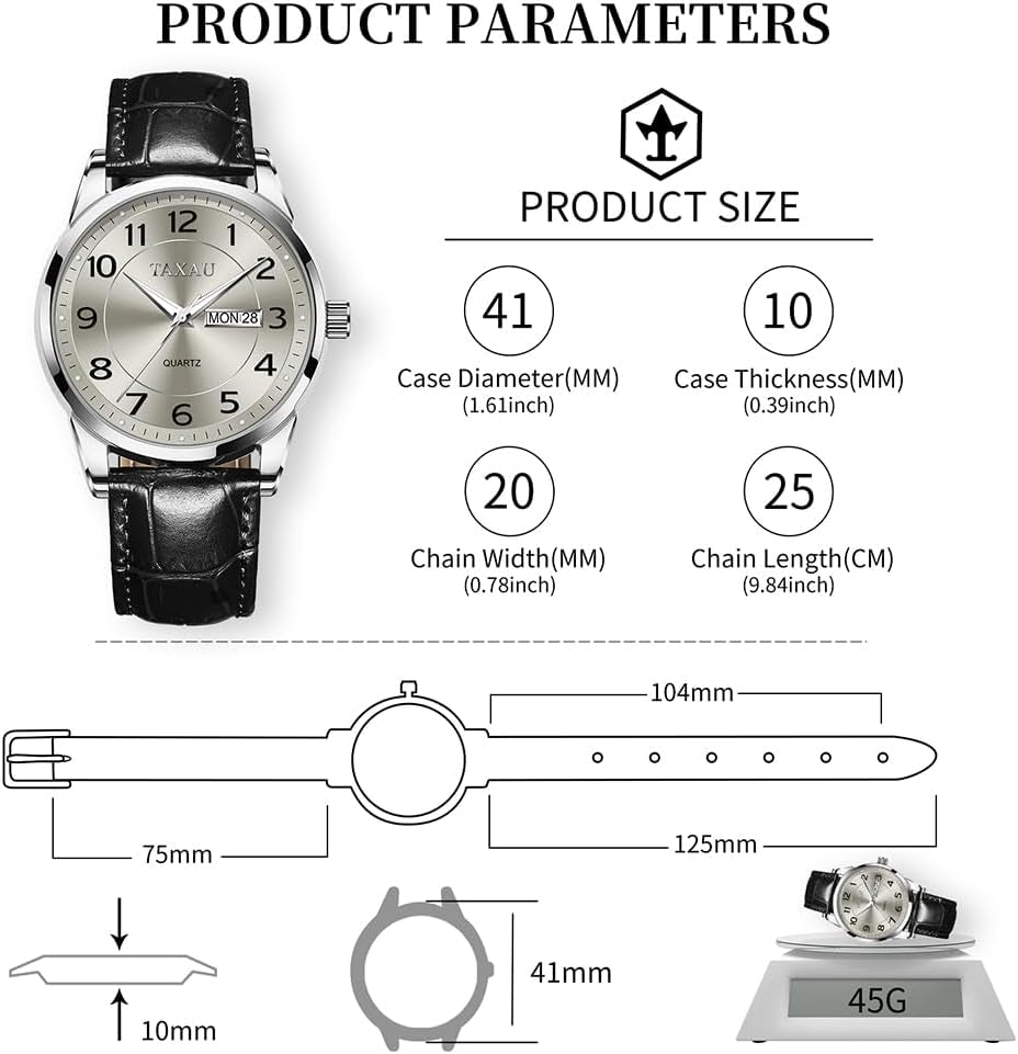 Watches for Men Luxury Analog Waterproof Classic Leather Large Face Simple Easy Read Quartz Minimalist Dress Day Date Quartz Mens Watches