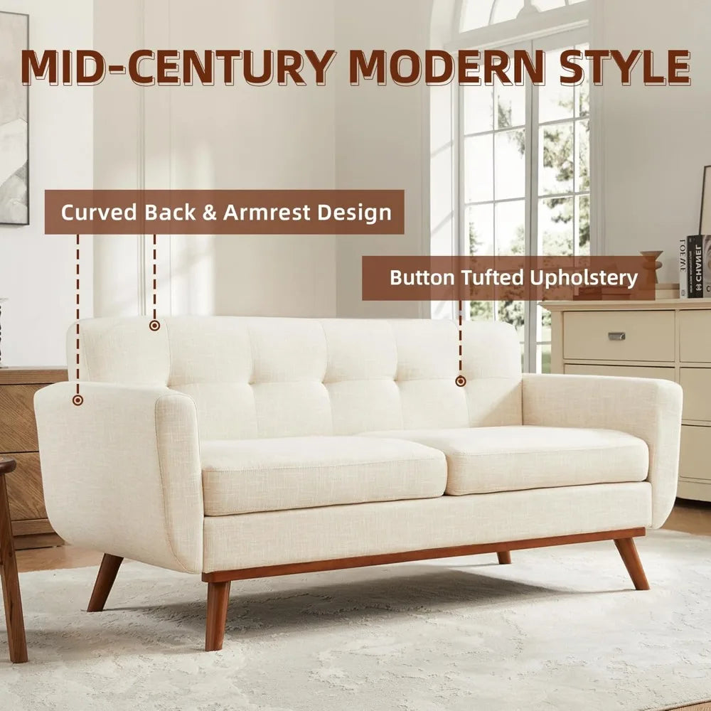 65.2" W Loveseat Sofa, Mid Century Modern Decor Love Seat Couches for Living Room, Button Tufted Upholstered Furniture, Solid &
