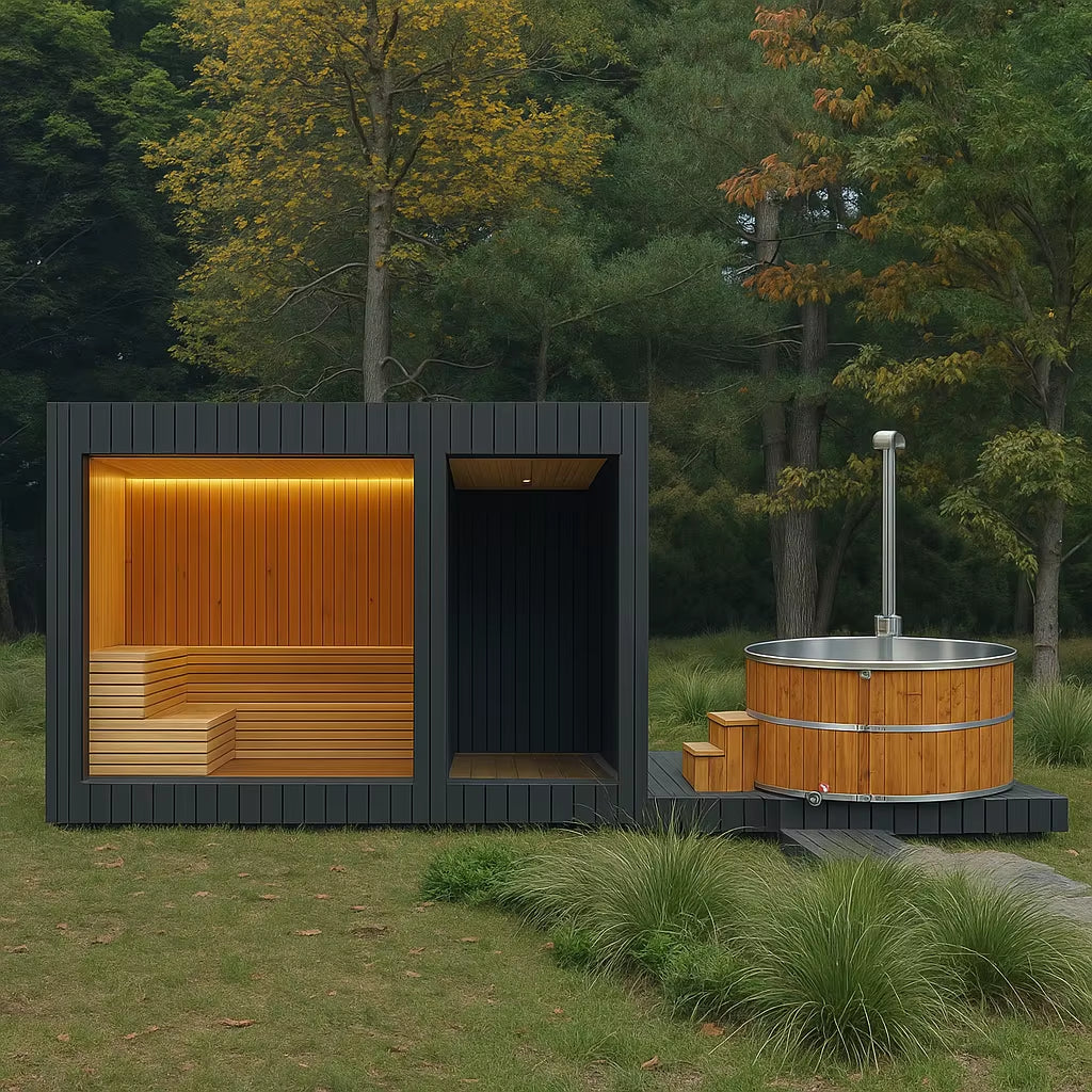 Modern Outdoor Sauna with Hybrid Hot Tub Wellness Inc.