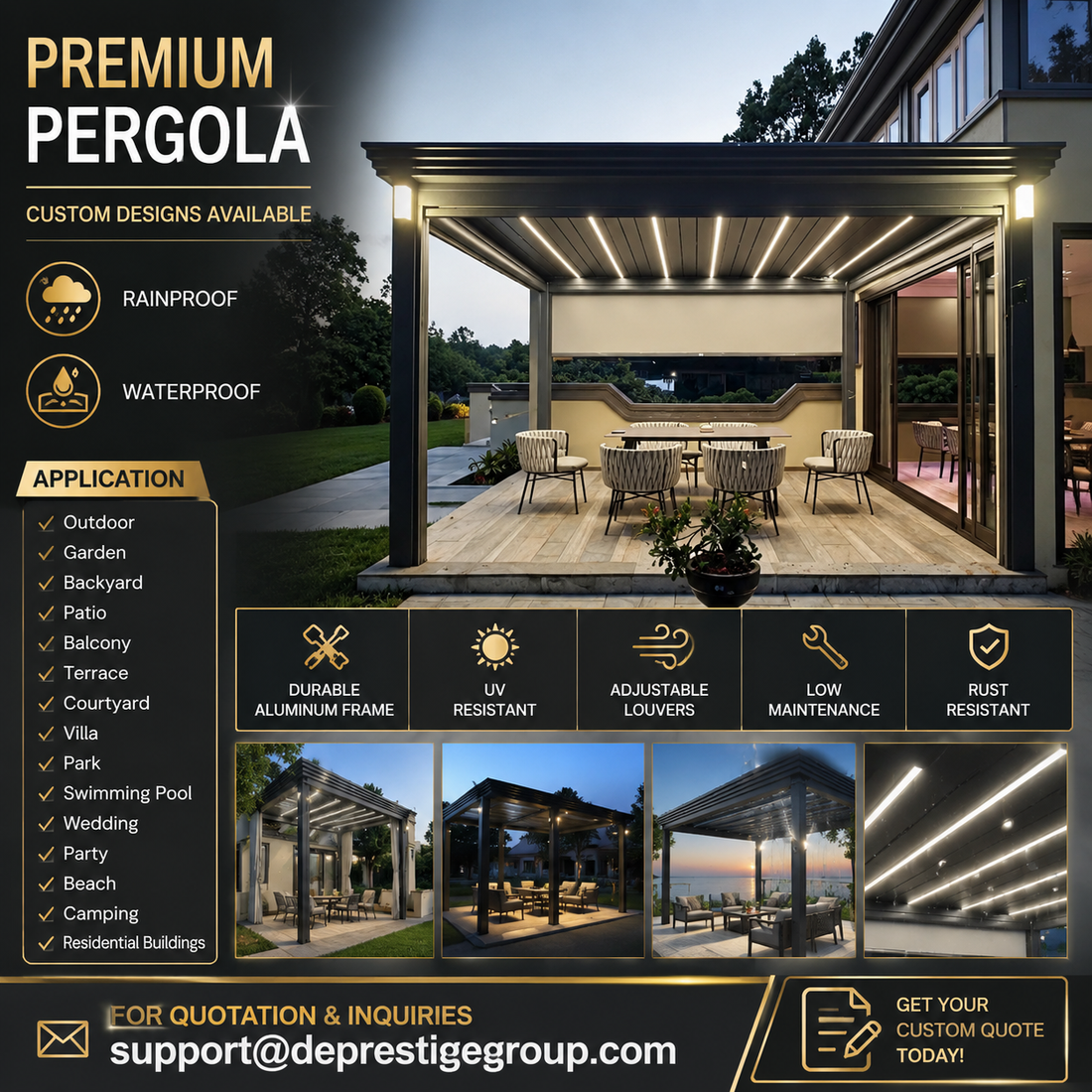 Motorisierte Pergola mit Solarpanel Allwetter-wasserdichte Pergola