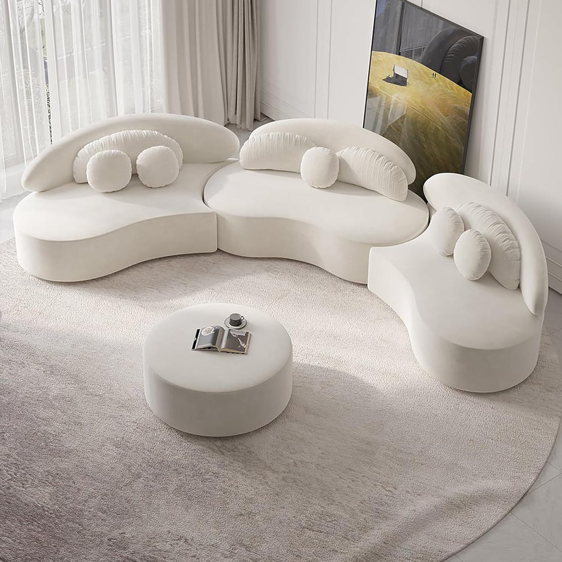 Modern 7-Seat Curved Modular Sectional Sofa, with Ottoman