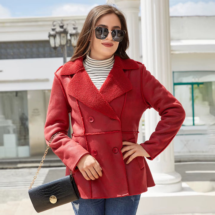 Elite Women High Quality Double Breasted Fashion Suede Trench Coat  Plush Lining Casual Wear