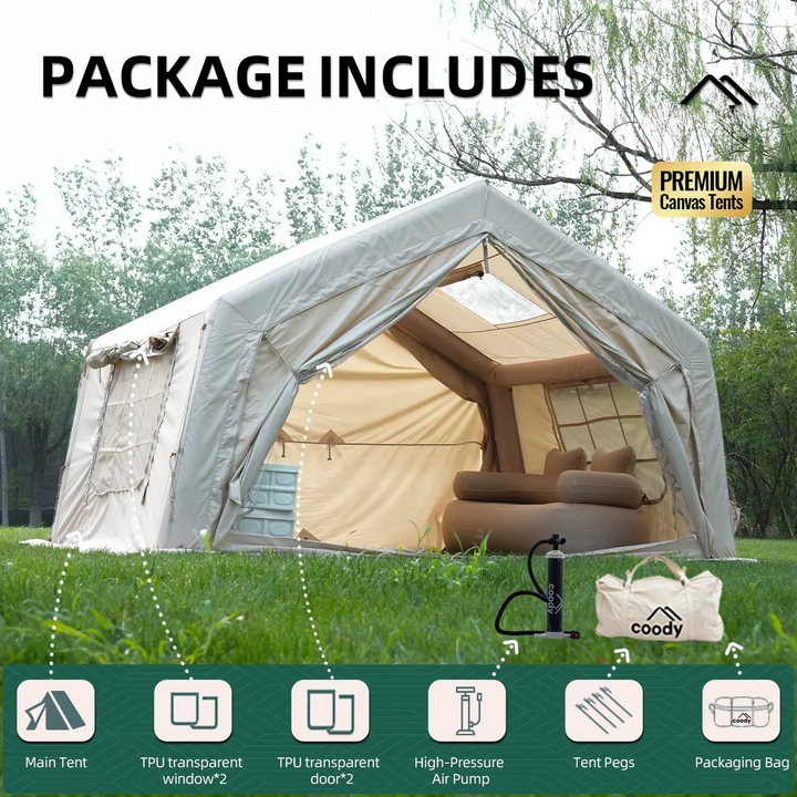 Coody 9.0 Air Tent-Beige High Quality Wholesale 4 Season Camping Zelt Family Easy Setup Portable Foldable Inflatable Tent