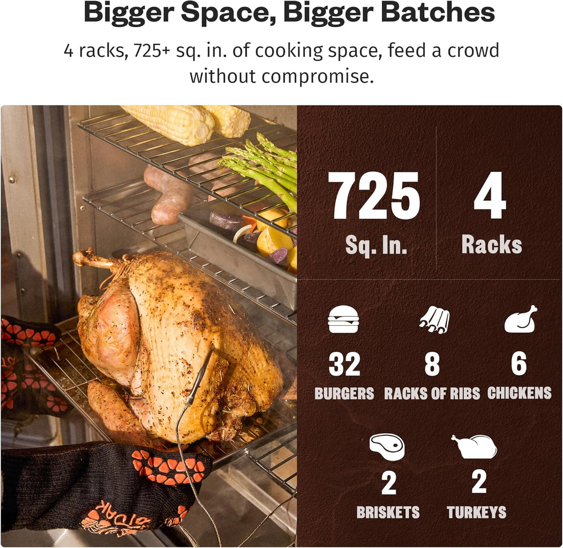 30" Electric Smoker for Outdoors | Built-In Meat Probe up to 6× Longer Smokes on a Single Load | Side Chip Loader for Smoking | Bigger Batches with 725 Sq in Cooking Area, Mist Silver