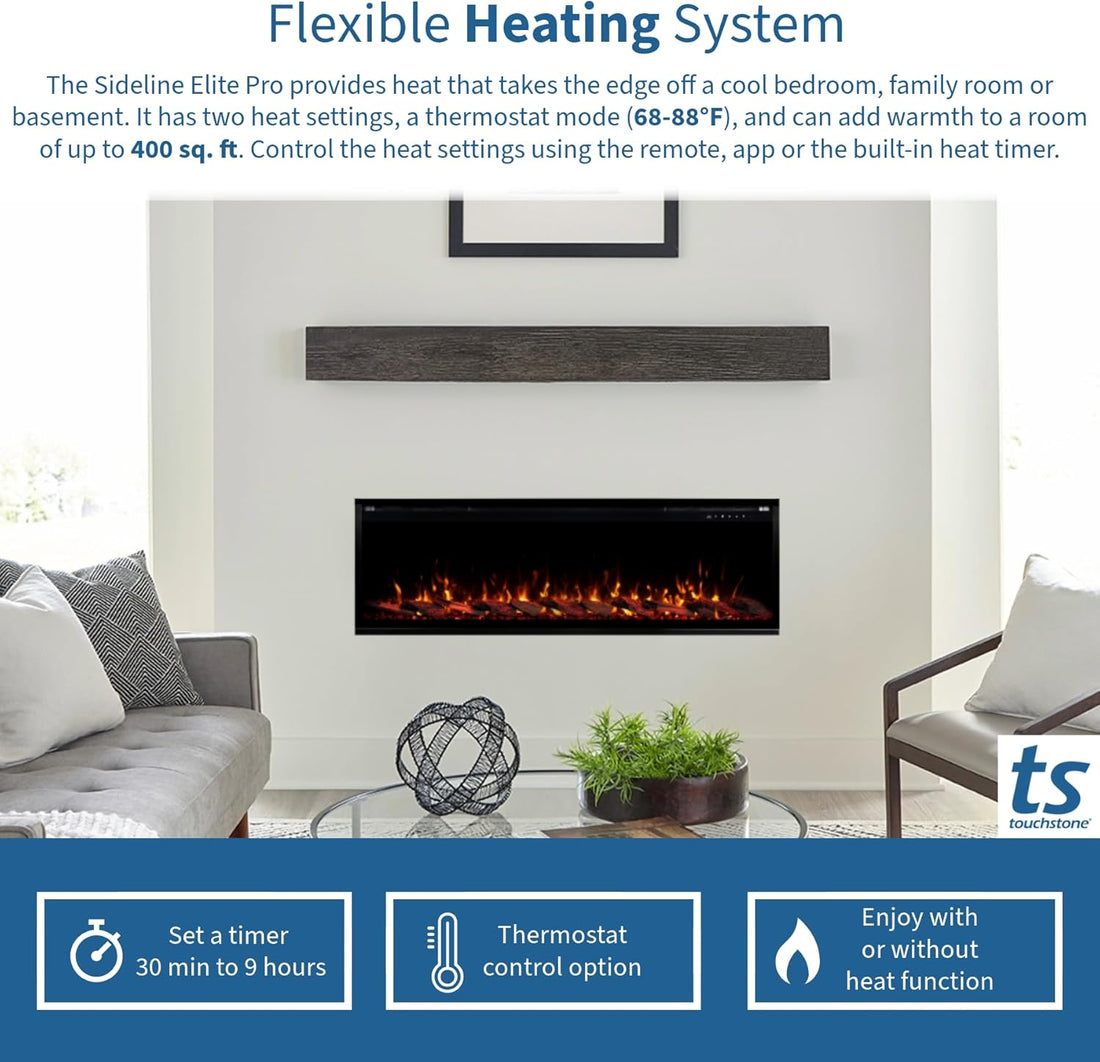 Smart Elite Pro 100" Smart Electric Fireplace 6 Realistic Flame 1500W Heater