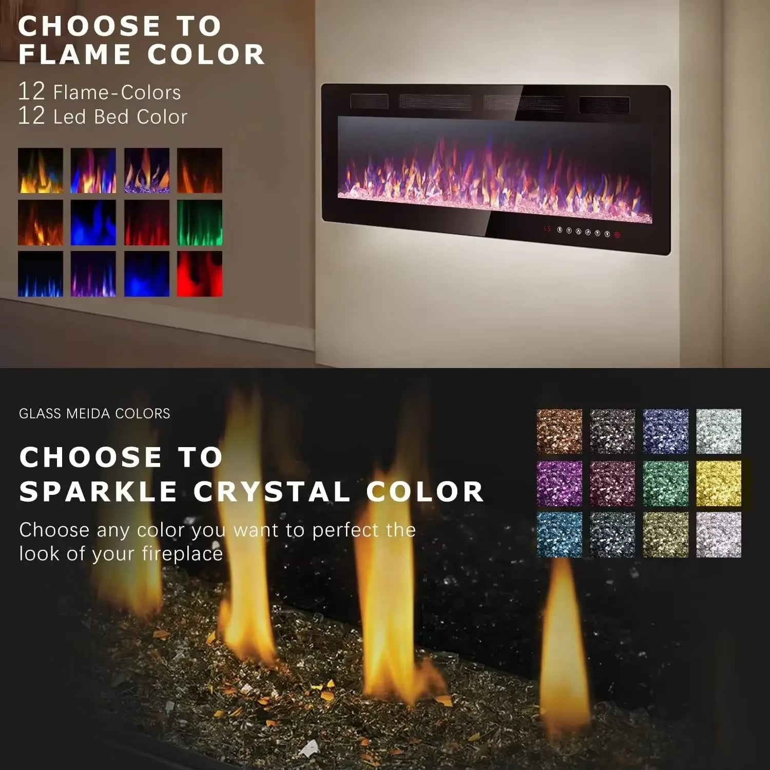 New 72 Inch Ultra-Thin Electric Fireplace Wall Mounted Fireplace Heater