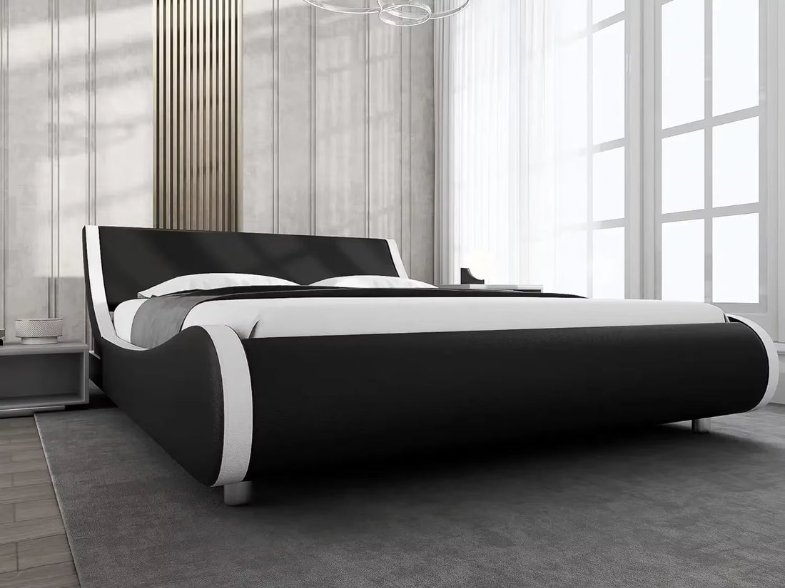 New Luxury Padded Oversized Platform Bed Frame, Sled Bed, Artificial Leather Headboard, Wooden Board Support