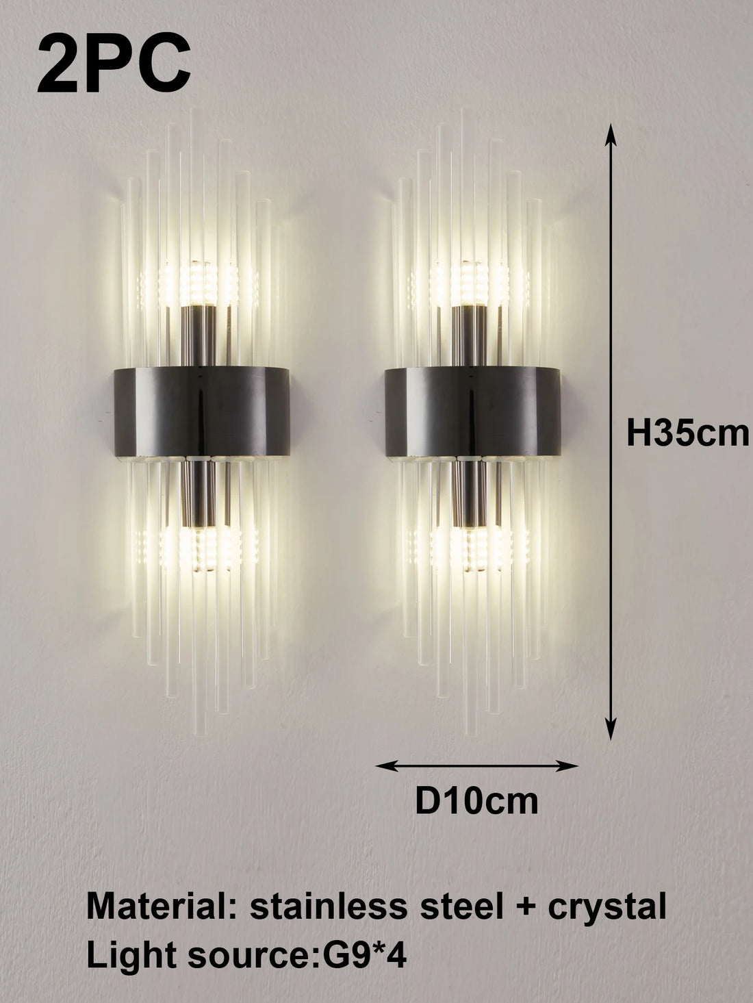 New Gold/Black Stainless Steel Crystal Wall Home Decor Lighting