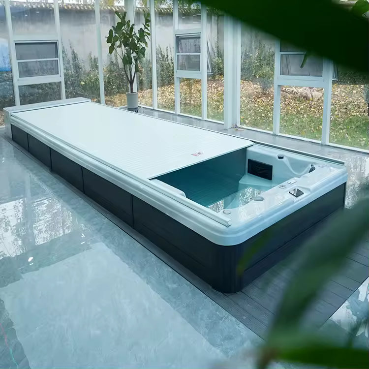 Modern Endless Swimming Spa - Constant Temperature Multipurpose Pool with Slide Cover