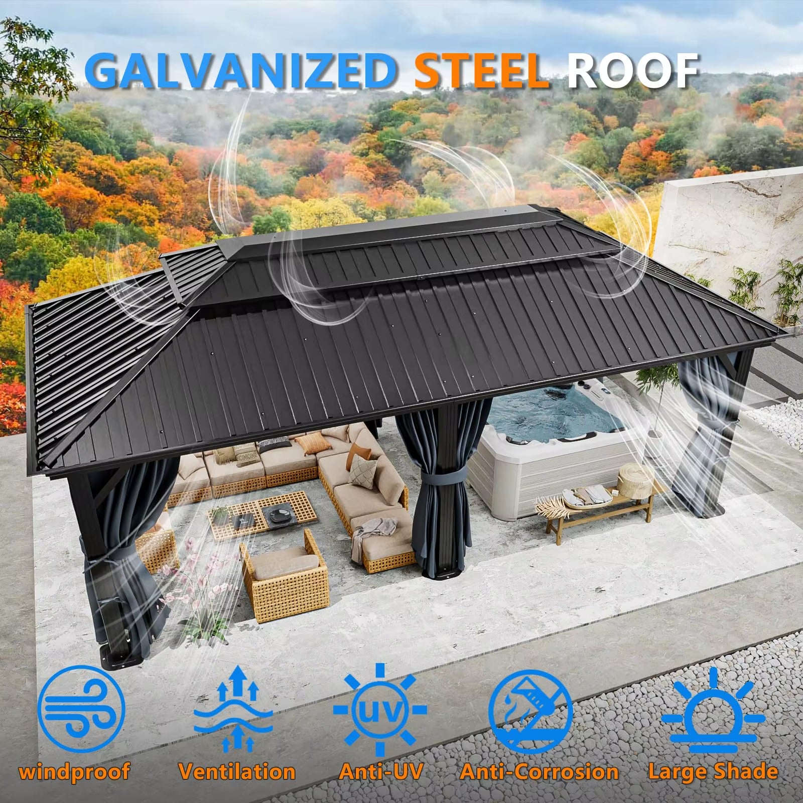 New Hardtop Gazebo with Metal Roof, Heavy Duty with Curtains