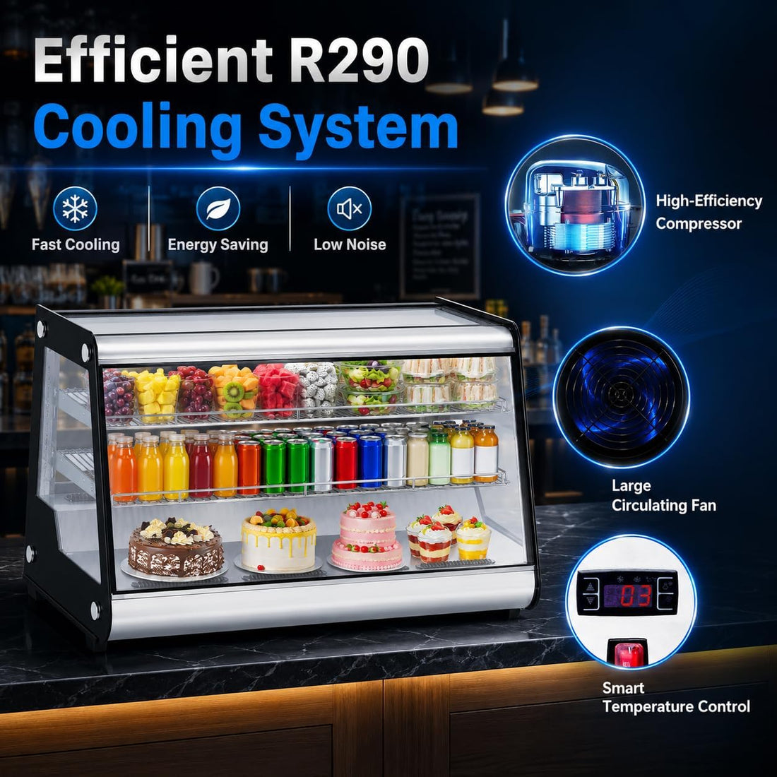 New Commercial Glass Door Refrigerator – Countertop Display Fridge with LED Lighting & Auto-Closing Door