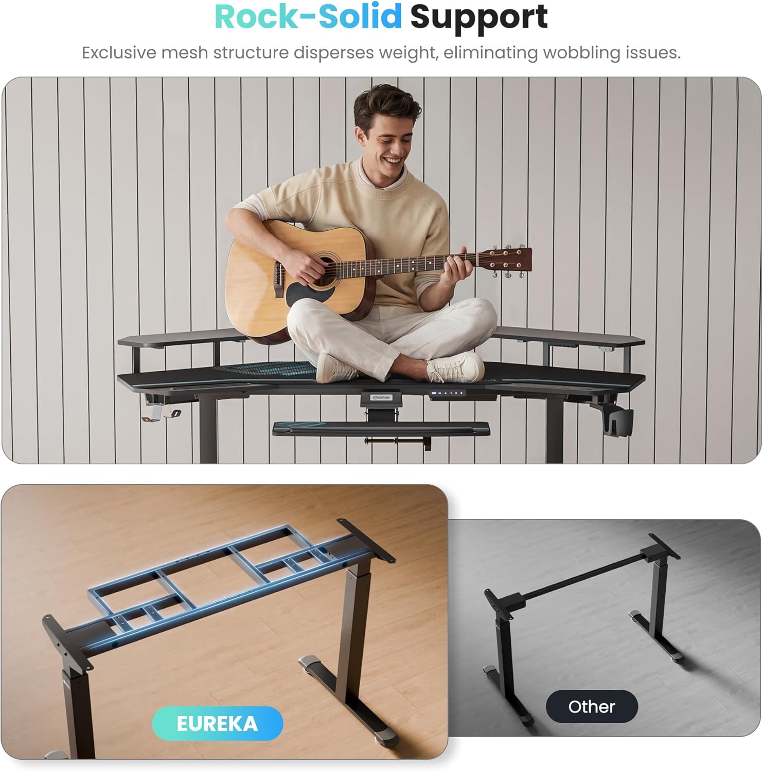 Premium 72” Wing Shaped Standing Desk – Music Studio & Gaming Workstation with Keyboard Tray & LED Shelves