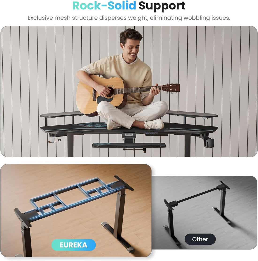 Premium 72” Wing Shaped Standing Desk – Music Studio & Gaming Workstation with Keyboard Tray & LED Shelves