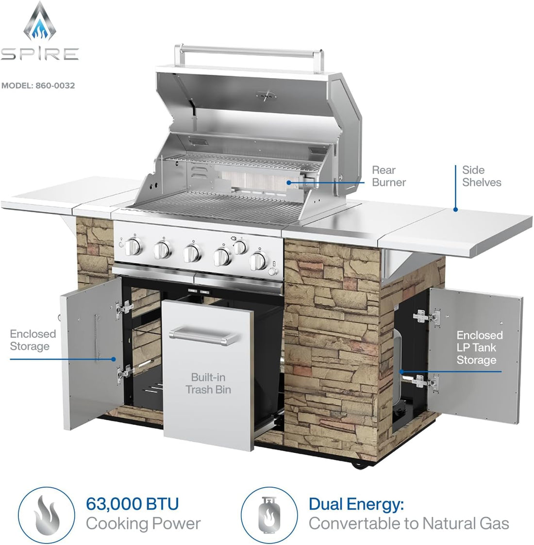 New Smart 5 Burner Built in Gas Barbeque Grill 