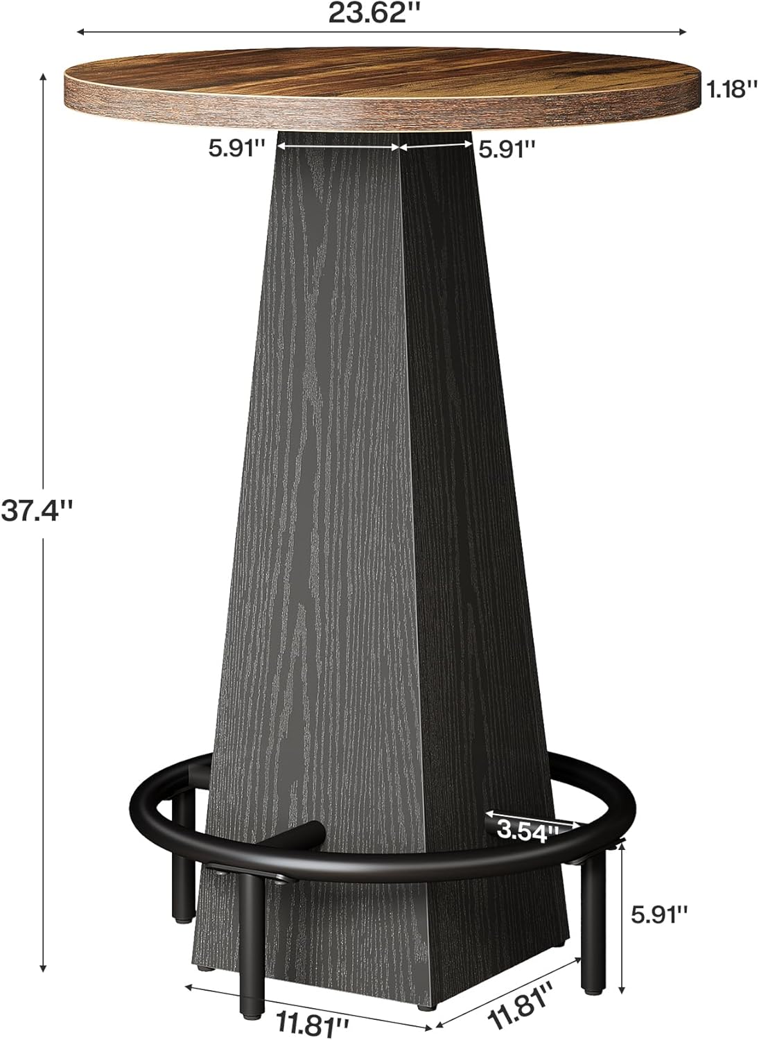 Bar Table, 37.4" High round Pub Table for Small Bars, Dining Room, Kitchen, Brown and Black (Only Table)