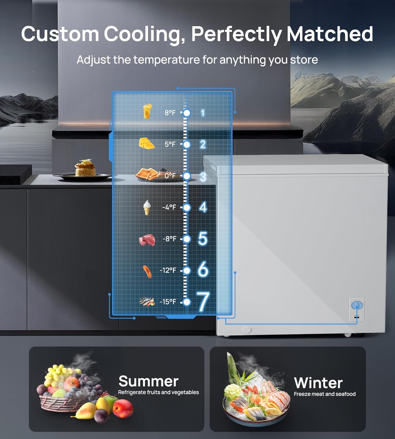 New Chest Freezer Small Compact Deep Freezer with Adjustable 7 Thermostat - LED lights