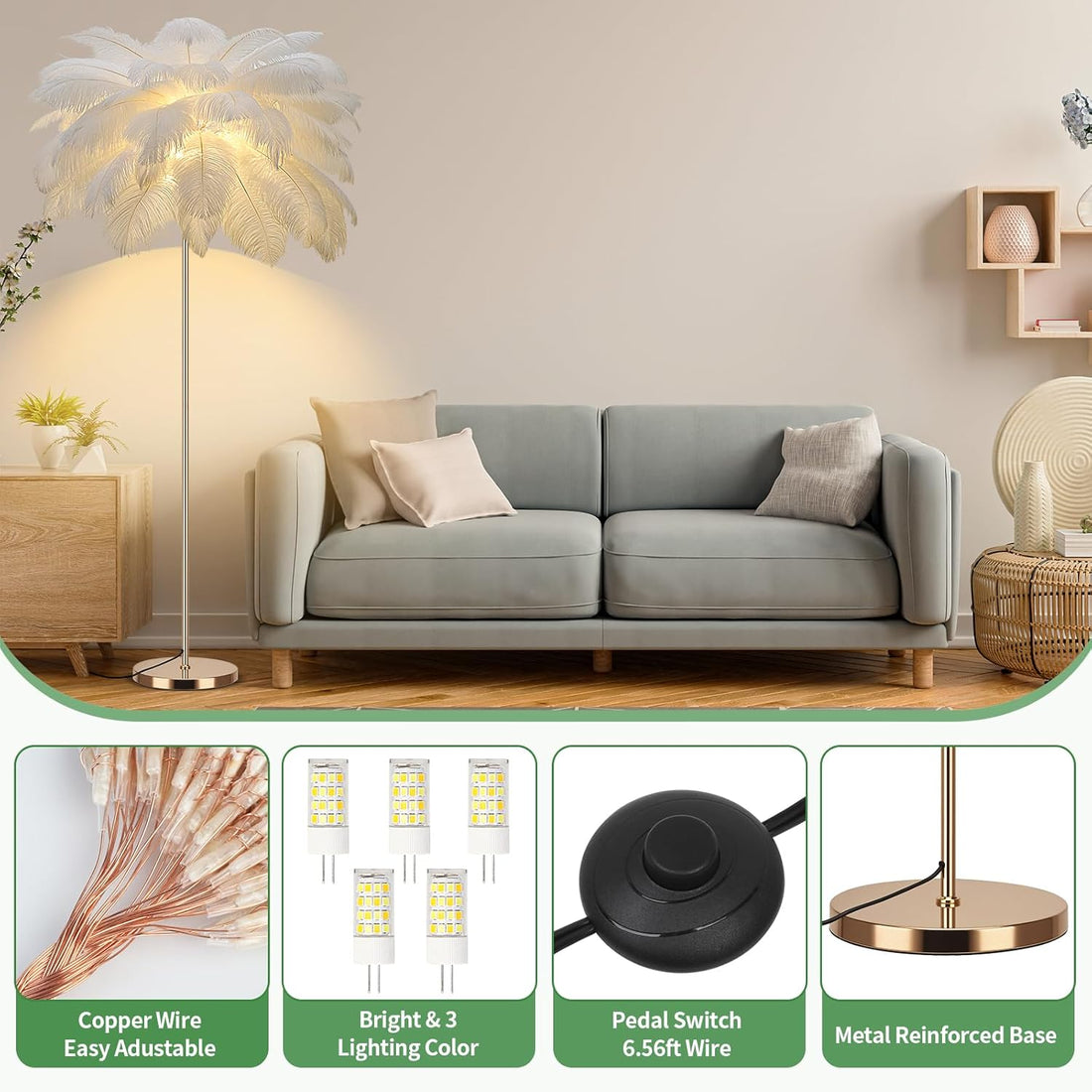 Modern Design Feather Lamp for Home Interior Living Room