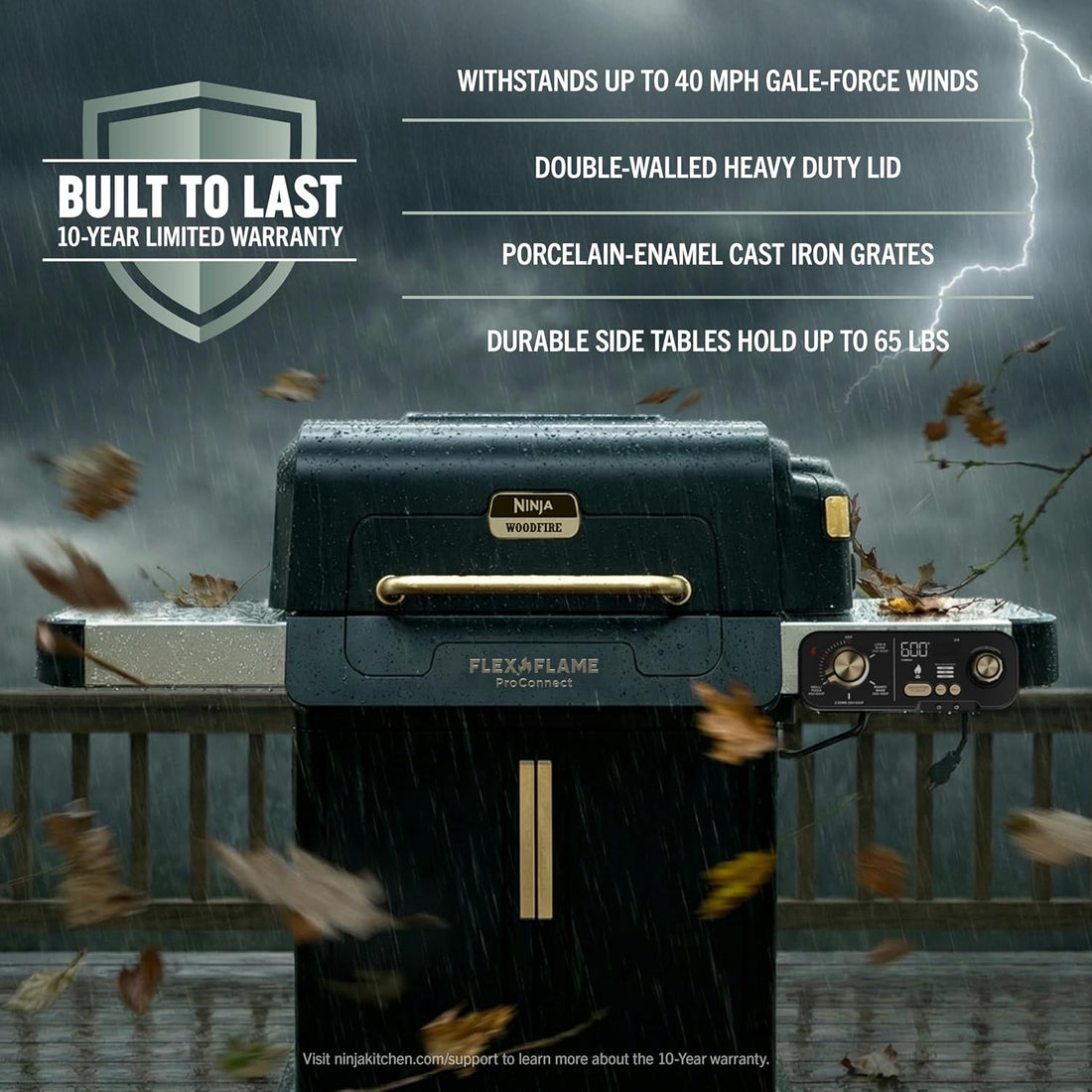 Flexflame Proconnect Grill & Smoker | 5-In-1 Smart Cooking System | Electric & Propane | App-Connected | 3-Burner Digital Control | Roast, Griddle & Pizza Maker | Black/Gold | PG305