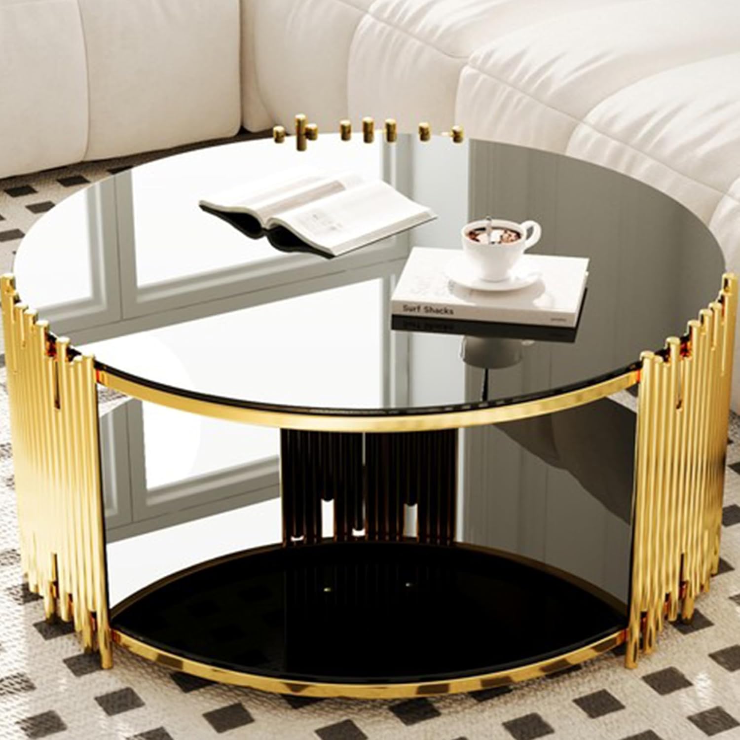 Lux Gold Stainless Steel Double-Layer Black living room Coffee Table