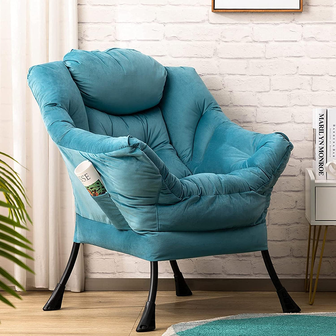 Lazy Chair Relax Lounge Chair with Armrests and Pocket Armchair Leisure Sofa with Modern Fabric and Steel Frame, Grey