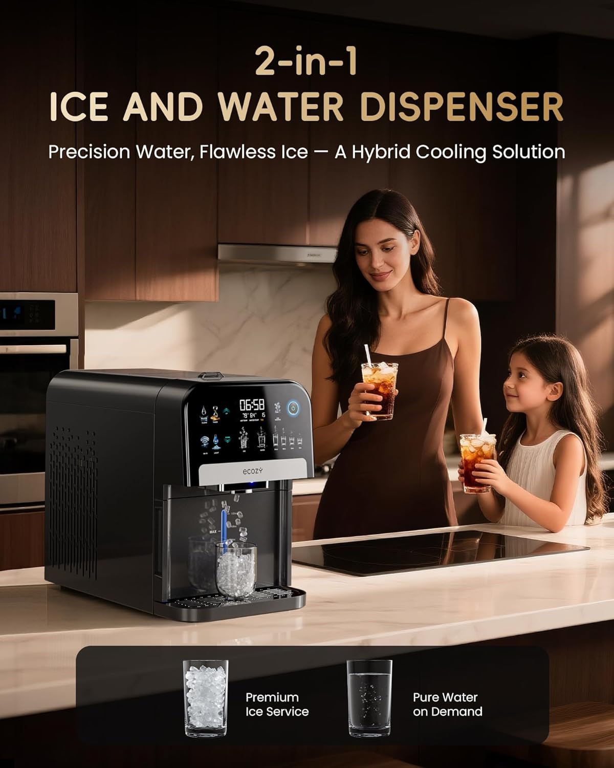 Premium Smart Nugget Ice Maker Dispenser – 2-in-1 Pebble Ice Machine & Water Dispenser