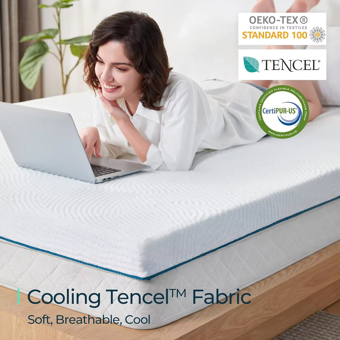 New Hotel Home Cooling Gel Memory Foam Mattress Topper3 Inches , Soft Bed Topper with Tencel Cover, Certipur-Us and Oeko-Tex Certified