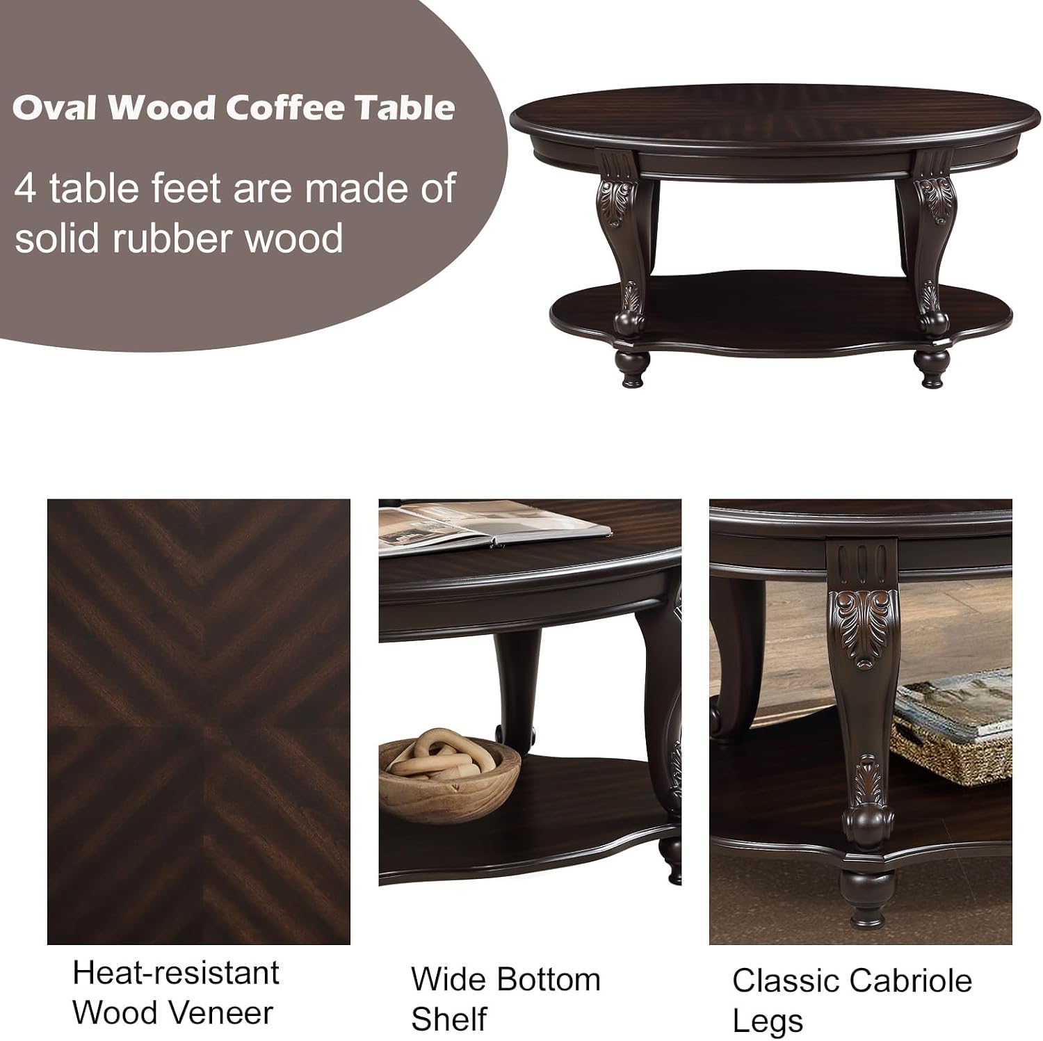 Modern Solid Wood Coffee Table Set with Open Storage, Coffee Table Home Interiors Furniture