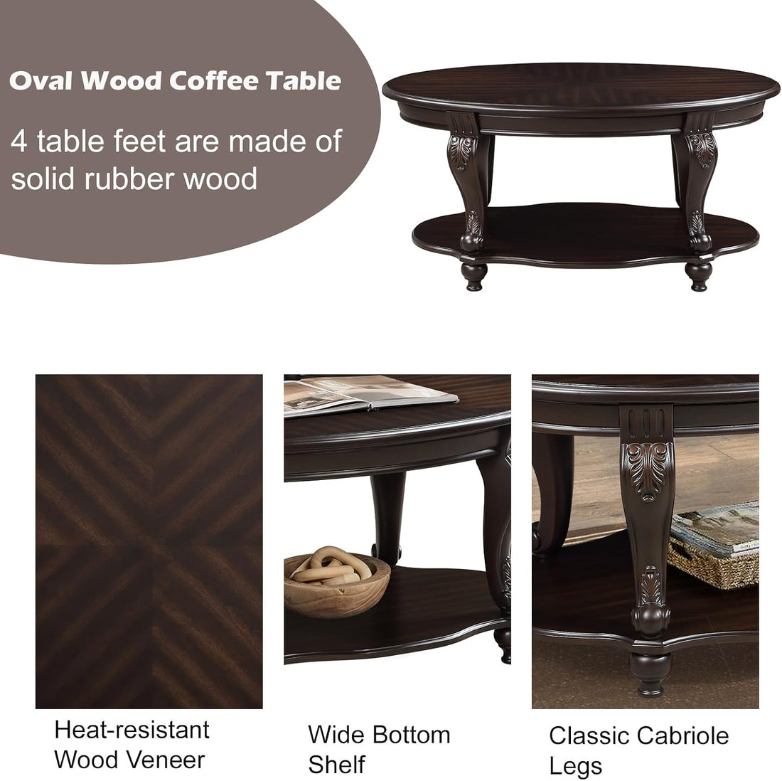 Modern Solid Wood Coffee Table Set with Open Storage, Coffee Table Home Interiors Furniture