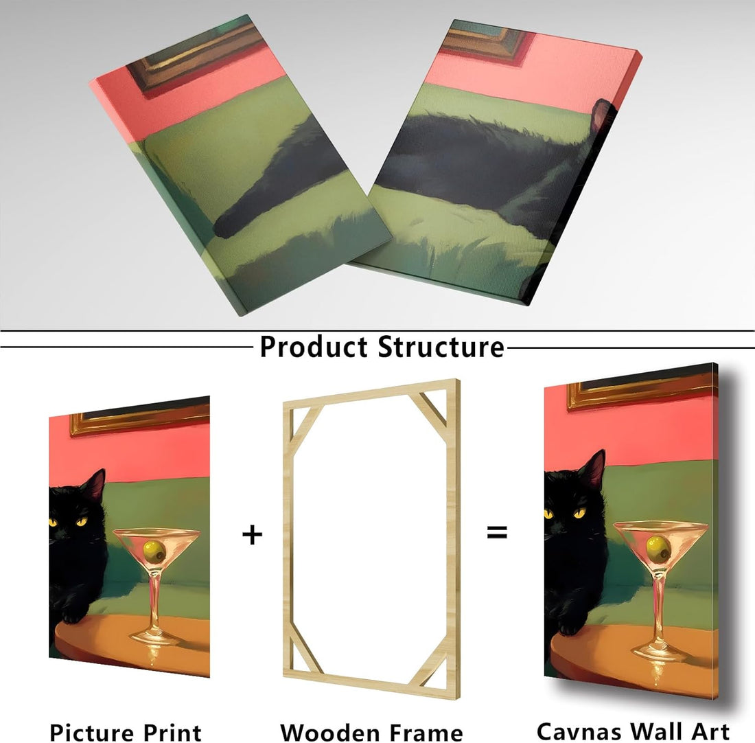 Cat Canvas Wall Art, Black Cat  Wall Decor for Bar, Living Room, Bedroom