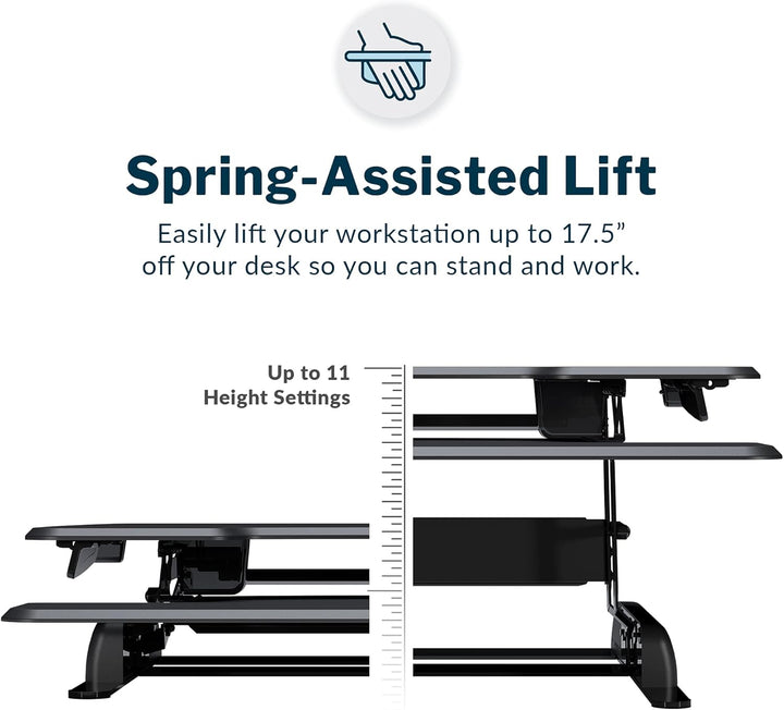 - desk Essential 36 - Two-Tier Standing Desk Converter for Monitor & Accessories - Height Adjustable Sit Stand Desk - Fully Assembled Monitor Riser for Home Office - 36" Wide, Black