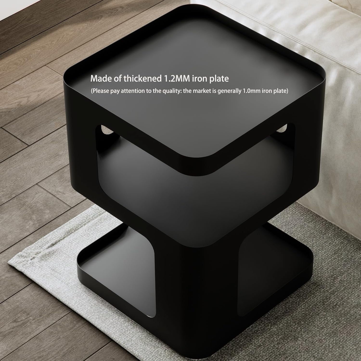 Modern Side Table, White End Table, Unique Nightstand, Bedside Table, Metal 3-Tier Night Stand
