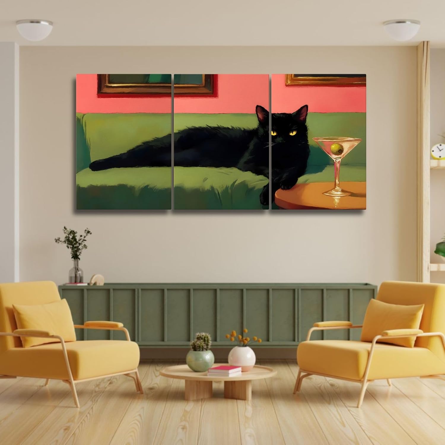 Cat Canvas Wall Art, Black Cat  Wall Decor for Bar, Living Room, Bedroom