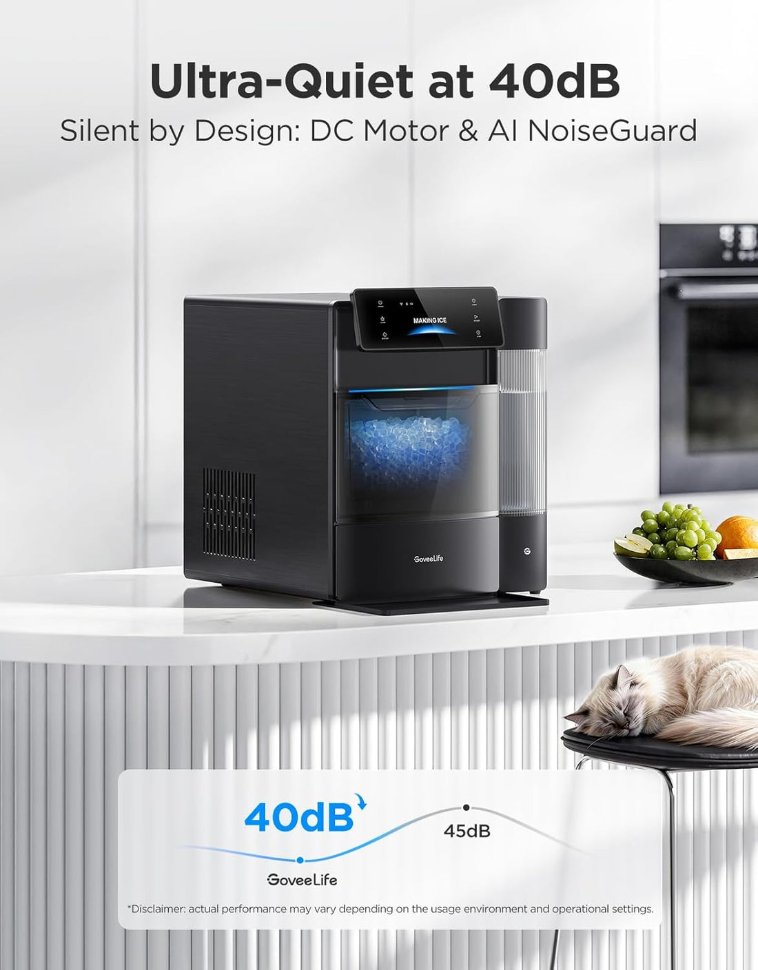 Smart Nugget Ice Maker Pro, 60Lbs Daily, 6-Minute First Ice, 40Db Ultra-Quiet with AI Noiseguard, App & Voice Control, Self-Clean, 3.5Lbs Basket & Dual Water Tanks, for Home Kitchen, Party