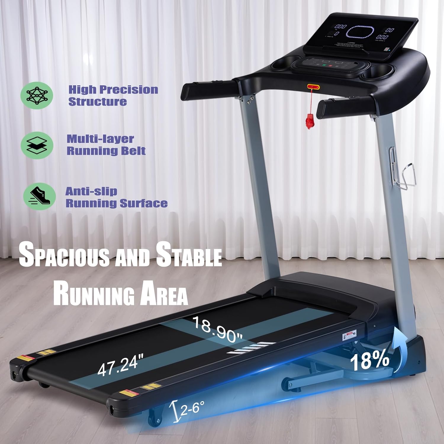 New Premium Treadmill Heavy Duty Wide Belt, App Bluetooth Enable