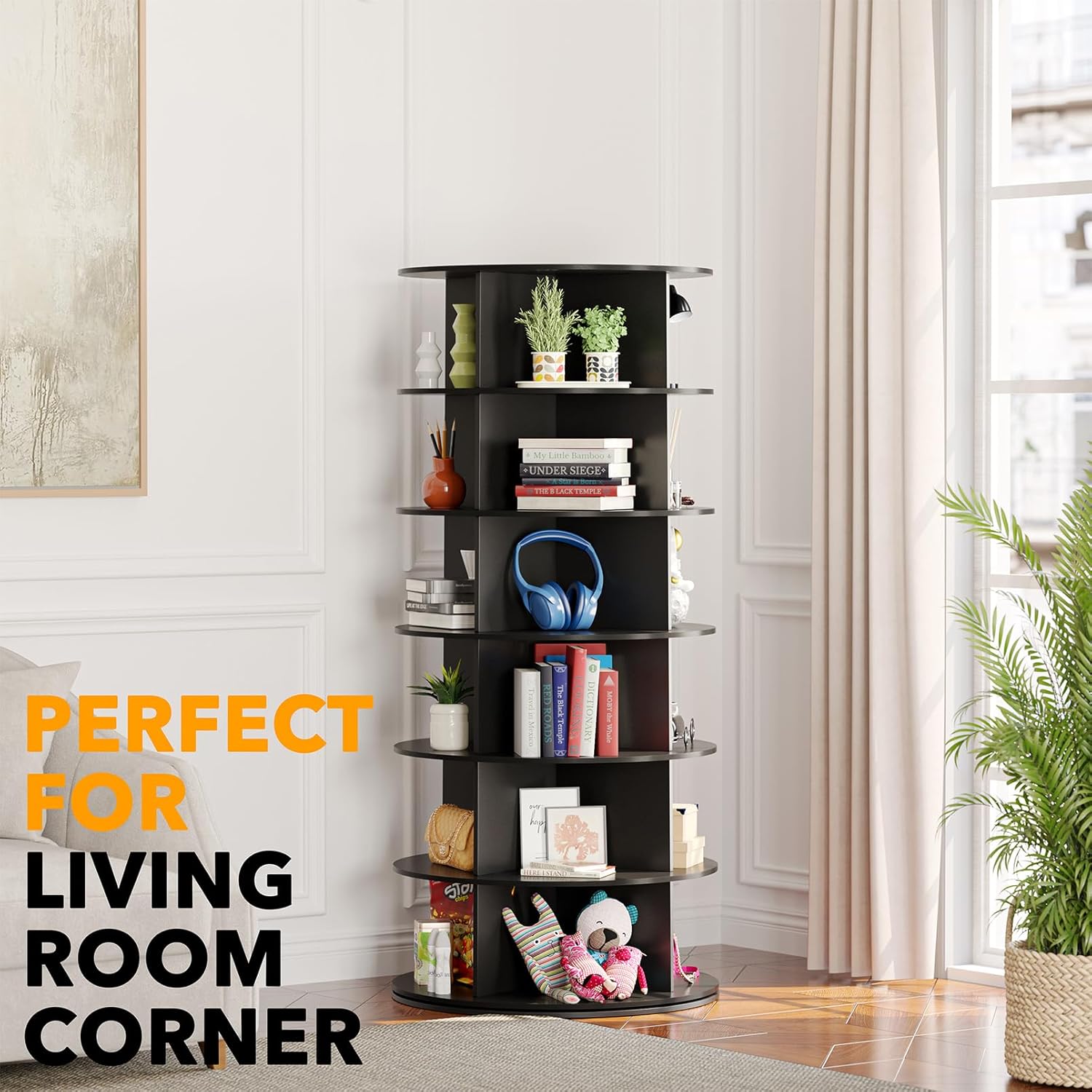 Premium Black  Designed 6-Tier Spinning Shoe Bag Organizer