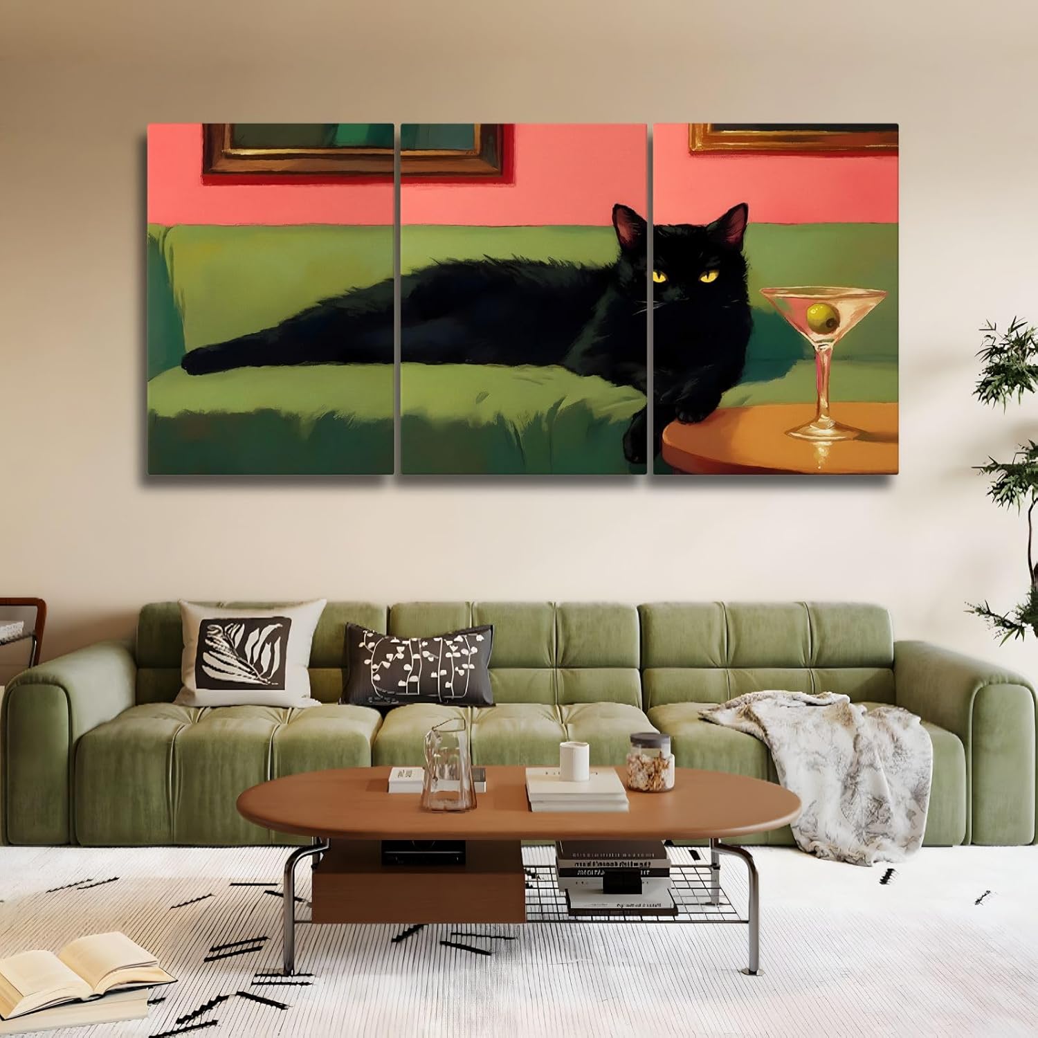 Cat Canvas Wall Art, Black Cat  Wall Decor for Bar, Living Room, Bedroom