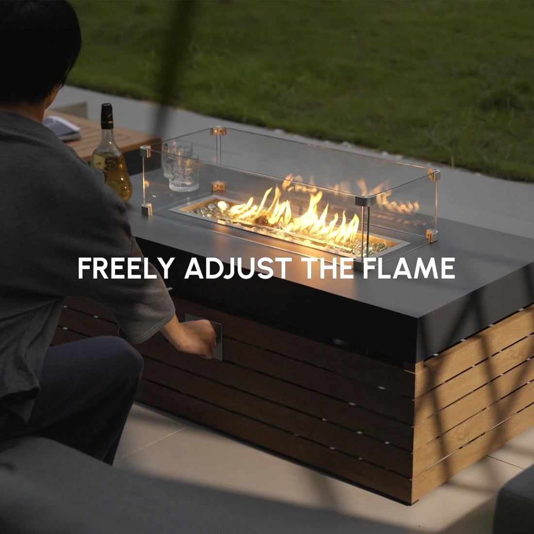 Modular Outdoor Conversation Set with Fire Pit – Aluminum & Teak Patio Sofa Set