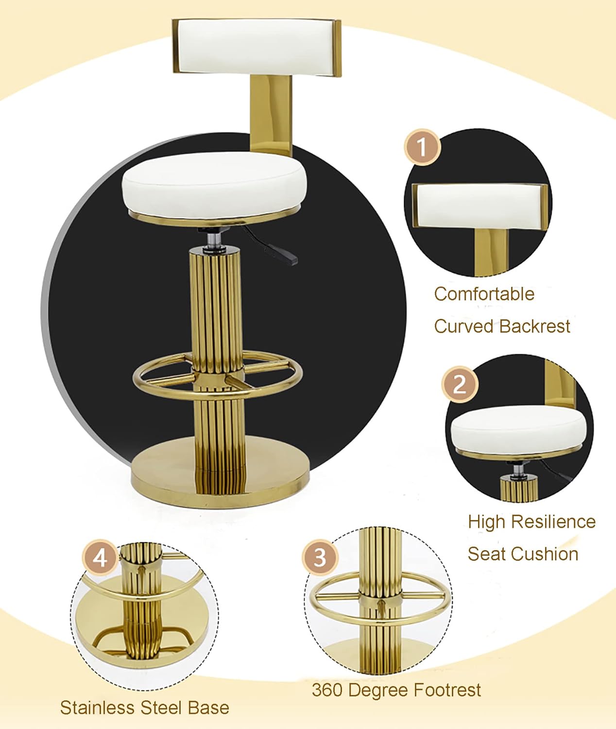 Modern luxe Adjustable Height Counter Stool with Metal Legs