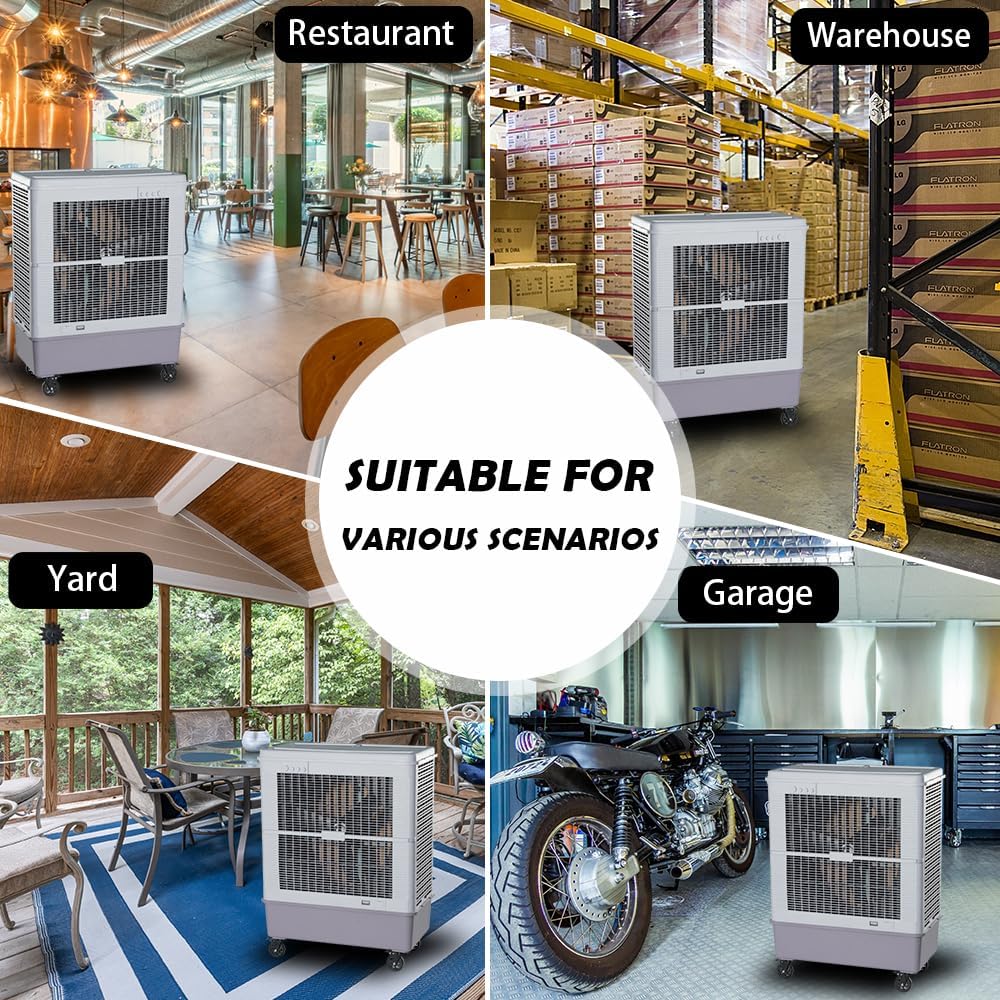 Modern Industrial Swamp Cooler – Evaporative Air Cooler with 43.6 Gallon Tank, 7-Speed Oscillating Fan