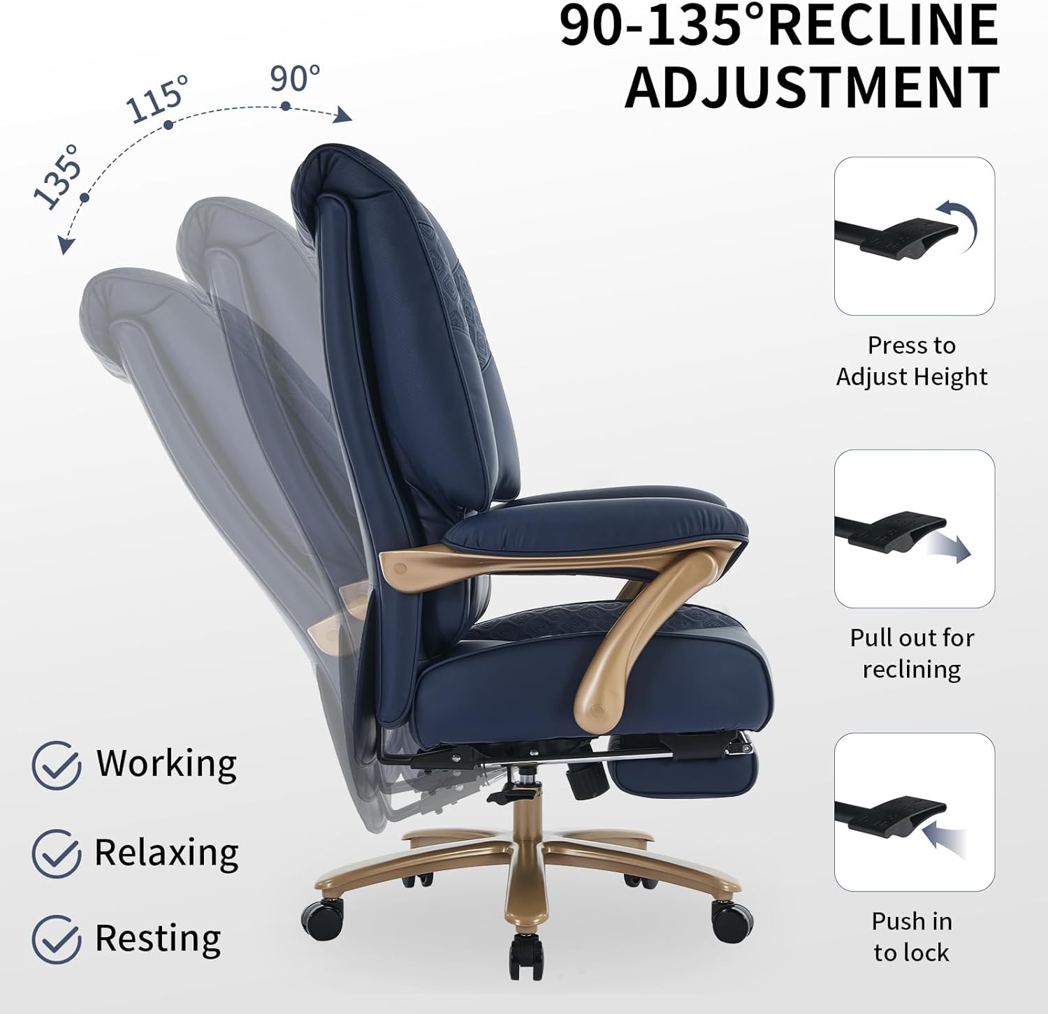 Executive Office Chair with Footrest, 400 lbs Capacity Ergonomic High-Back Desk Gaming Chair