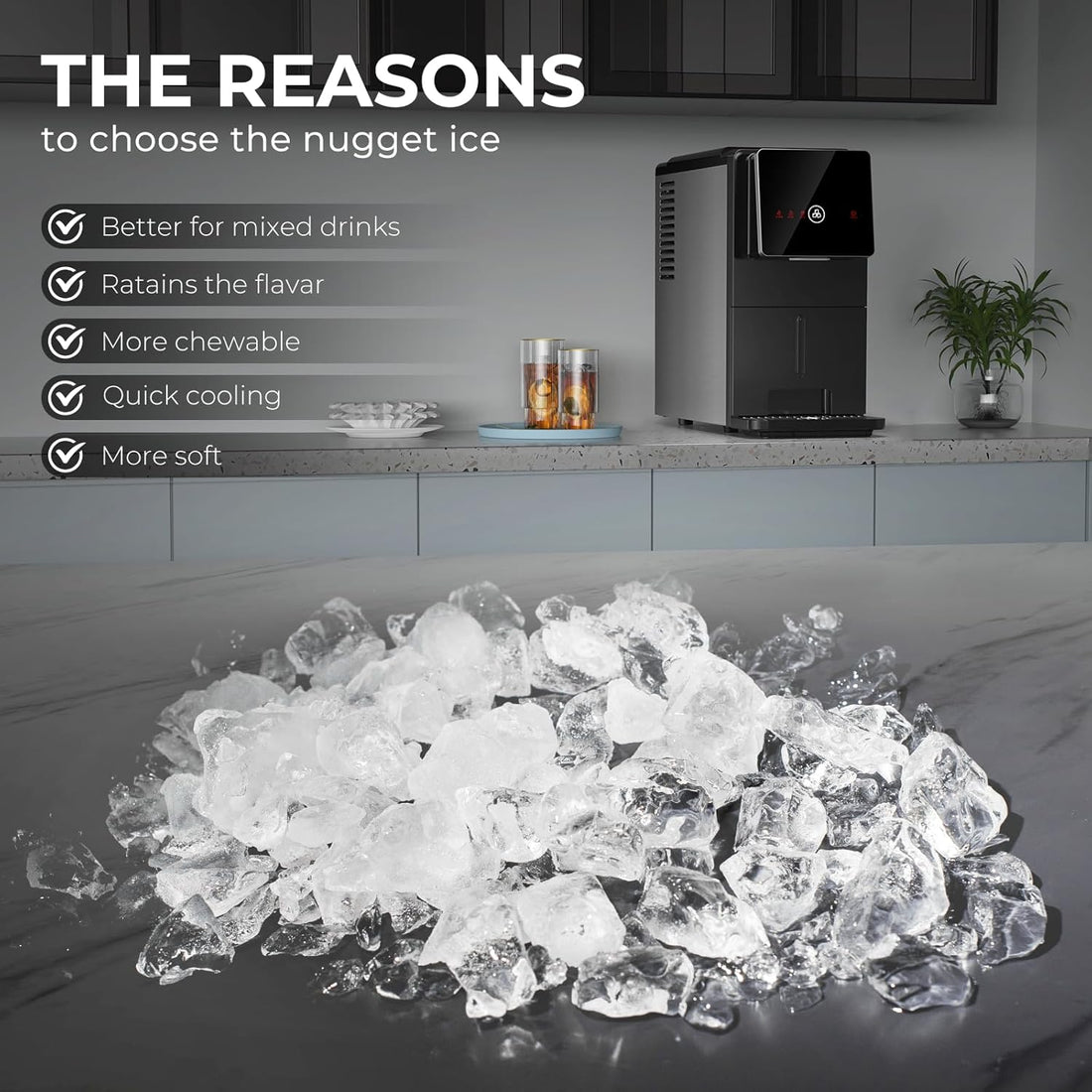 Modern Nugget Ice Maker Countertop – Portable Self-Cleaning Ice Machine