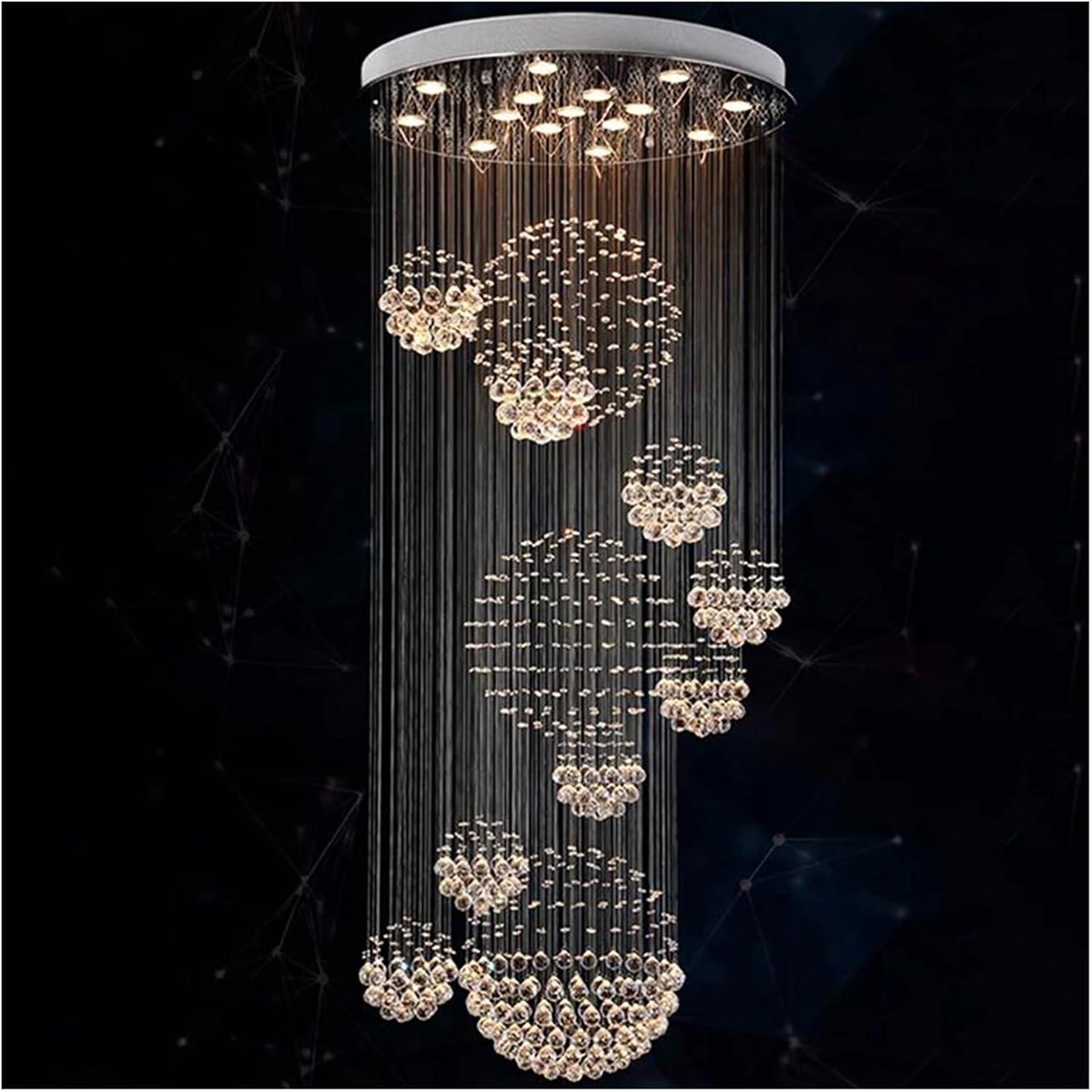 Modern Large Crystal LED Chandelier – Luxury Villa, Hotel & Staircase Pendant Light