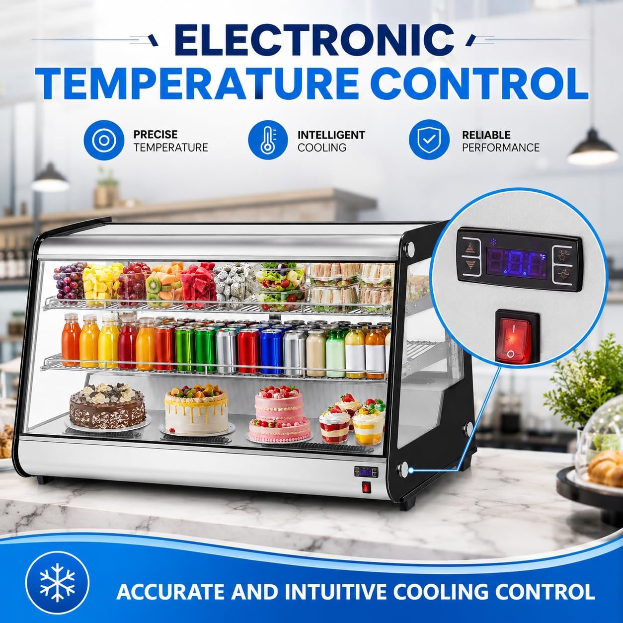 New Commercial Glass Door Refrigerator – Countertop Display Fridge with LED Lighting & Auto-Closing Door