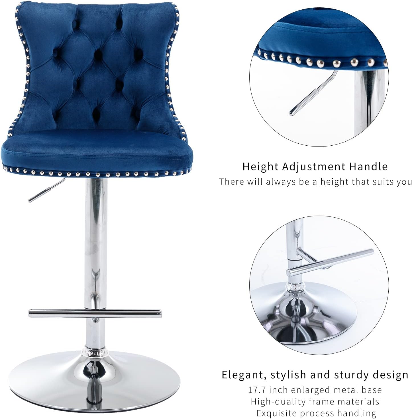 Luxe Velvet Swivel Bar Stools Set of 4 – Adjustable Counter Height Bar Chairs with Upholstered Backrest