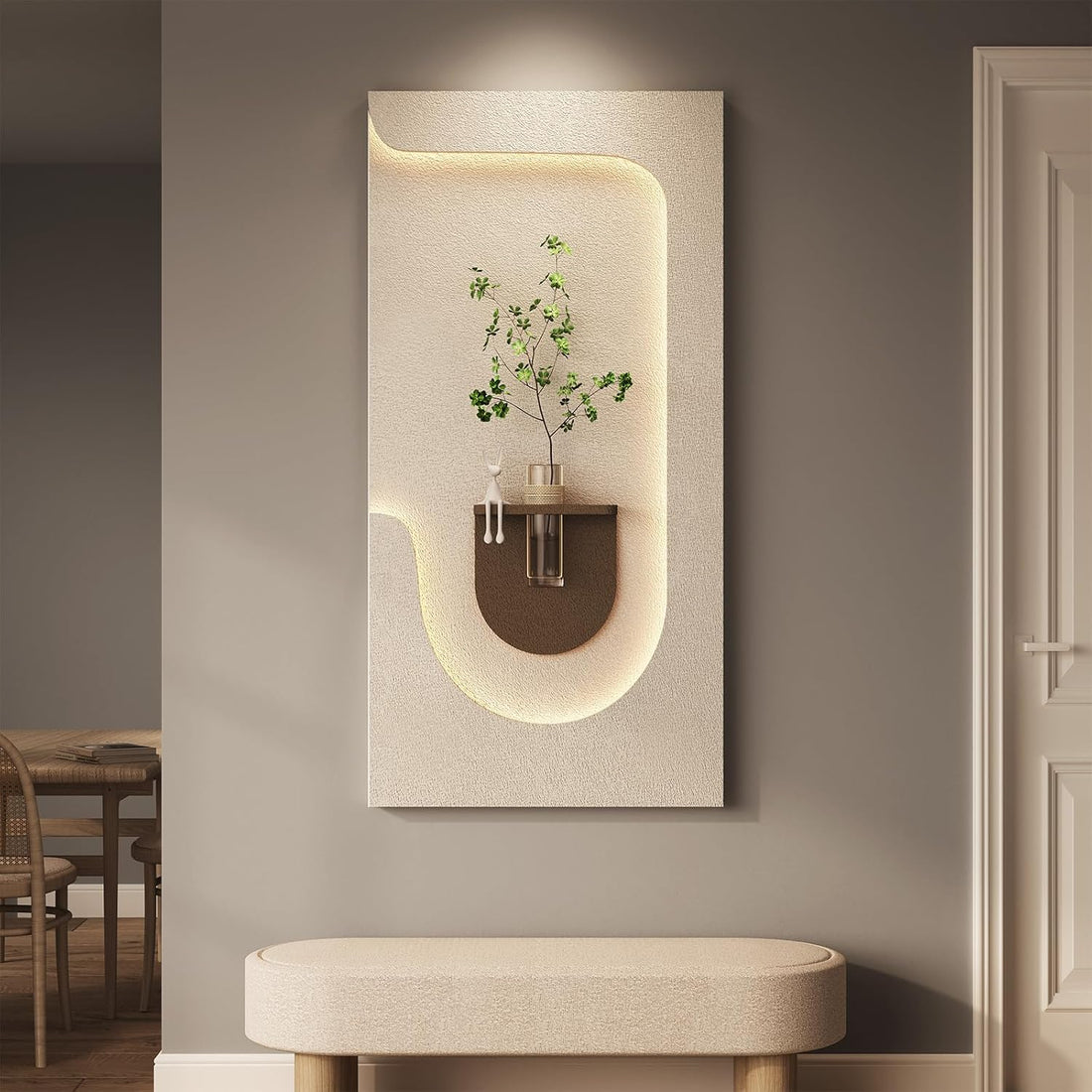 New Home LED 3D Textured Neutral Wall Art Decor – Vertical Lighted Minimalist Artwork